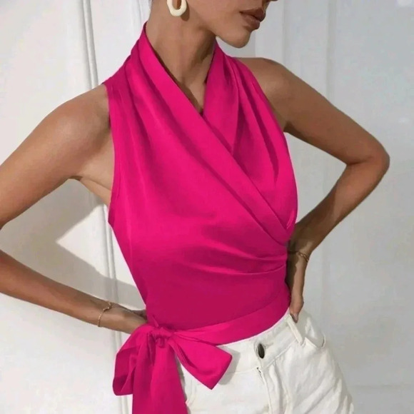 COPY - WomenFashion Solid Color Halter NeckSleeveless Blouse - Picture 3 of 5